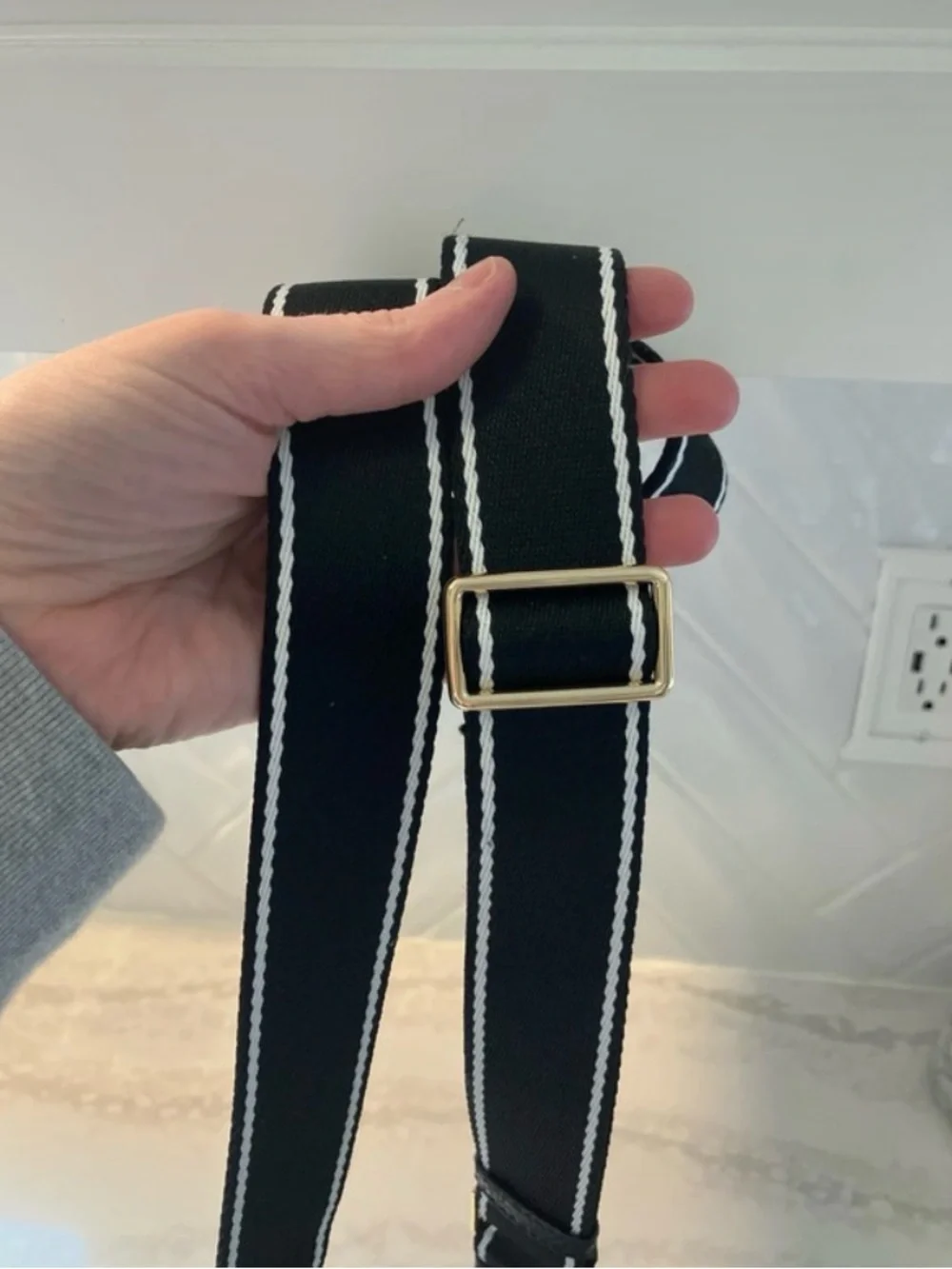 Marc Jacobs Black Pebbled Leather Oval Crossbody with Striped Strap - Picture 10 of 15